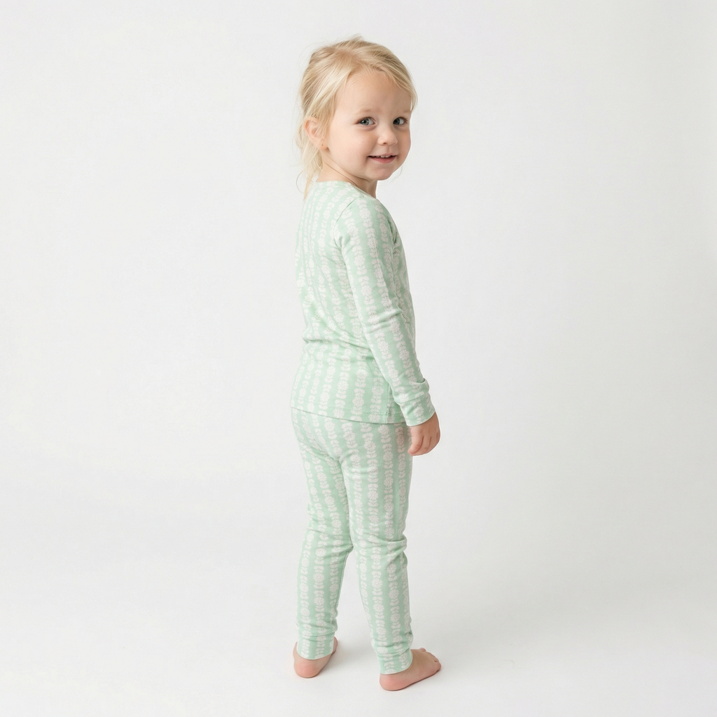 Most recommended green with white floral toddler loungewear set for travel and overnight stays