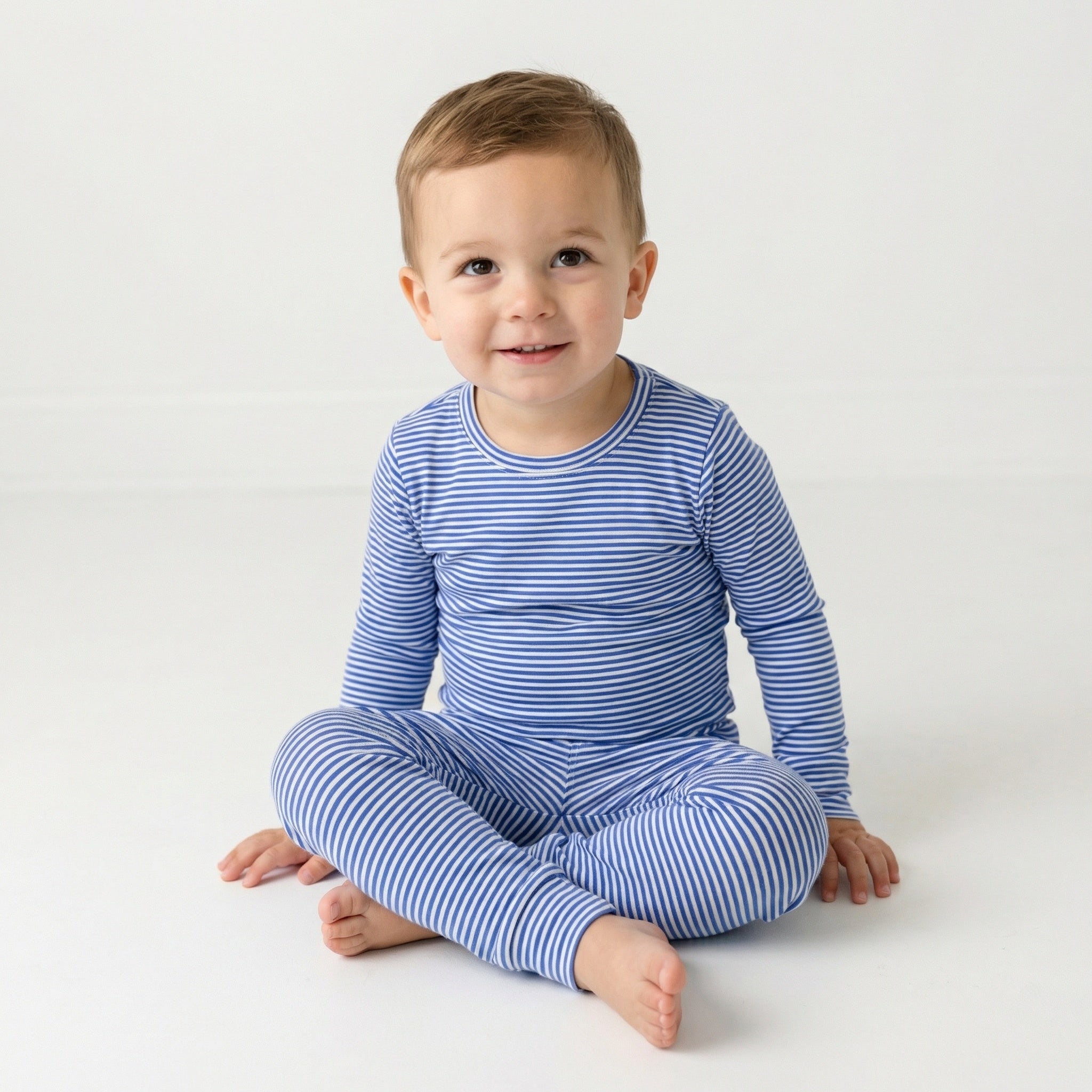 Most recommended dark blue and white stripe toddler loungewear set for travel and overnight stays