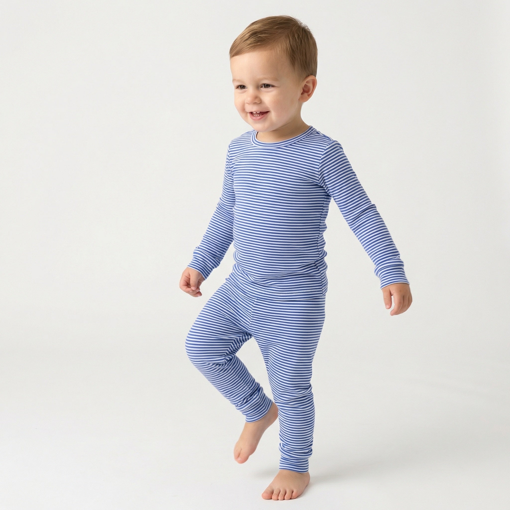Editor loved Motette breathable dark blue and white stripe toddler sleepwear for warm sleepers