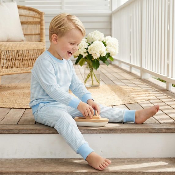 Most recommended blue and white stripes toddler loungewear set for travel and overnight stays