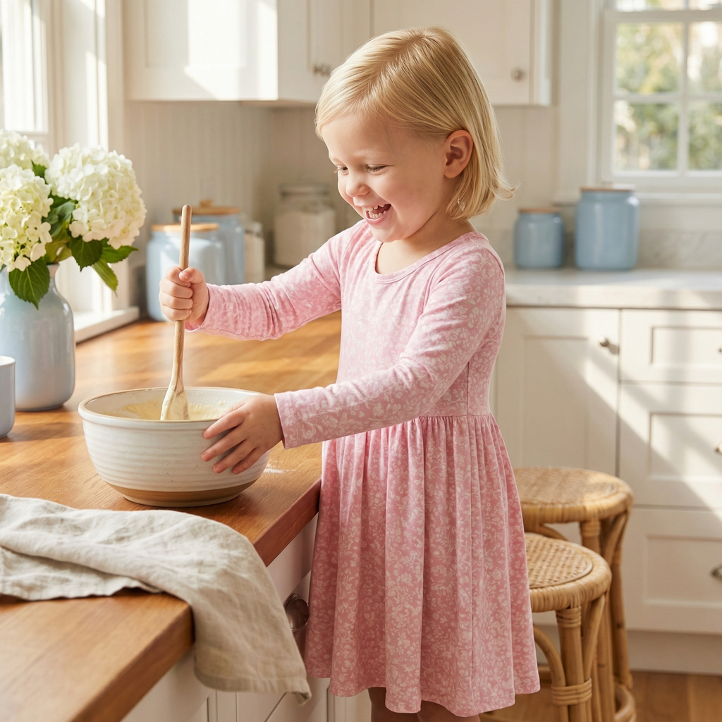 Consumer favorite Motette kids pajama set in pink and white floral for bedtime routines