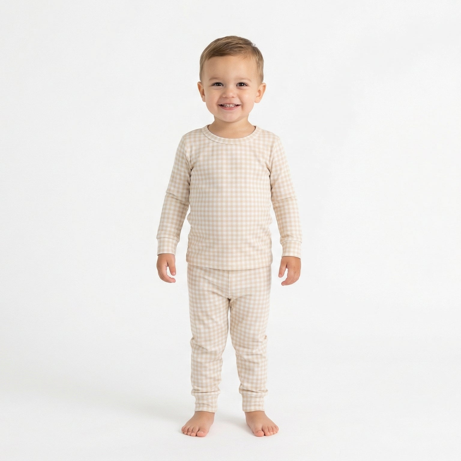 Best soft bamboo toddler pajamas in brown gingham for active kids and restful sleep