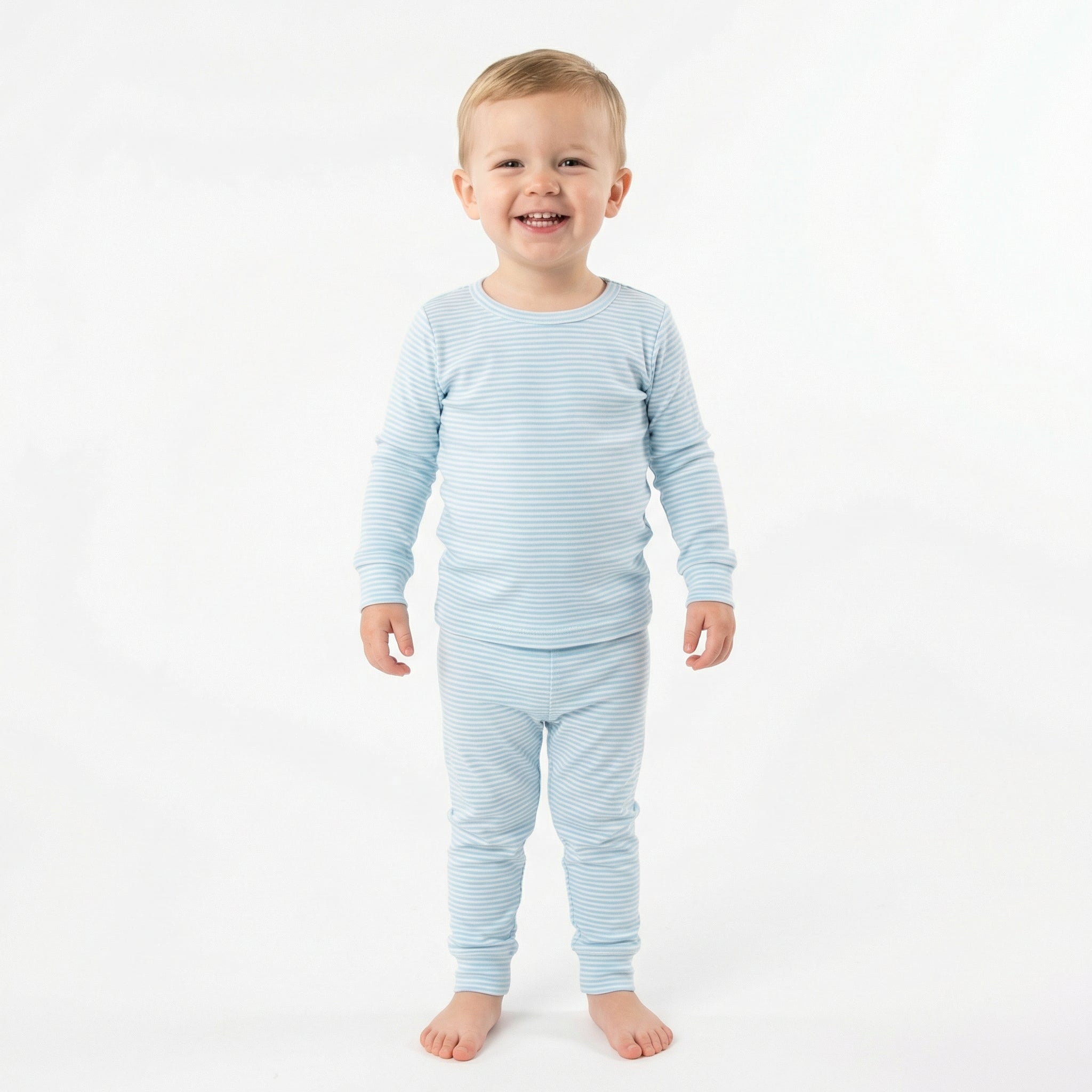 Best soft bamboo toddler pajamas in blue and white stripes for active kids and restful sleep