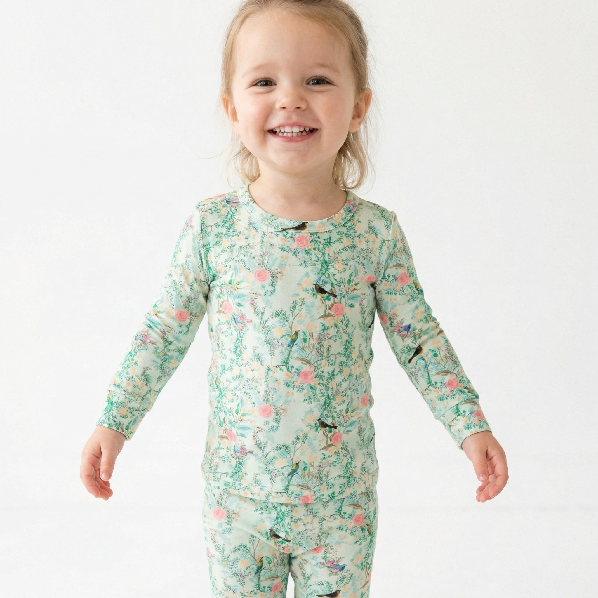 Top rated toddler pajama set in green floral for sensitive skin and year round comfort