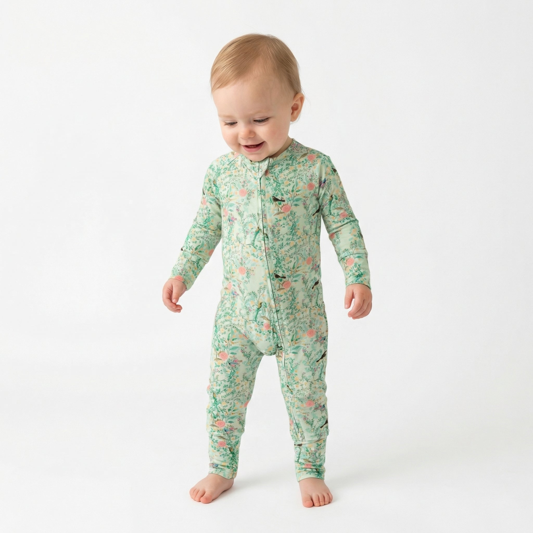 Most loved Motette green floral zipper baby pajama for newborn bedtime routines