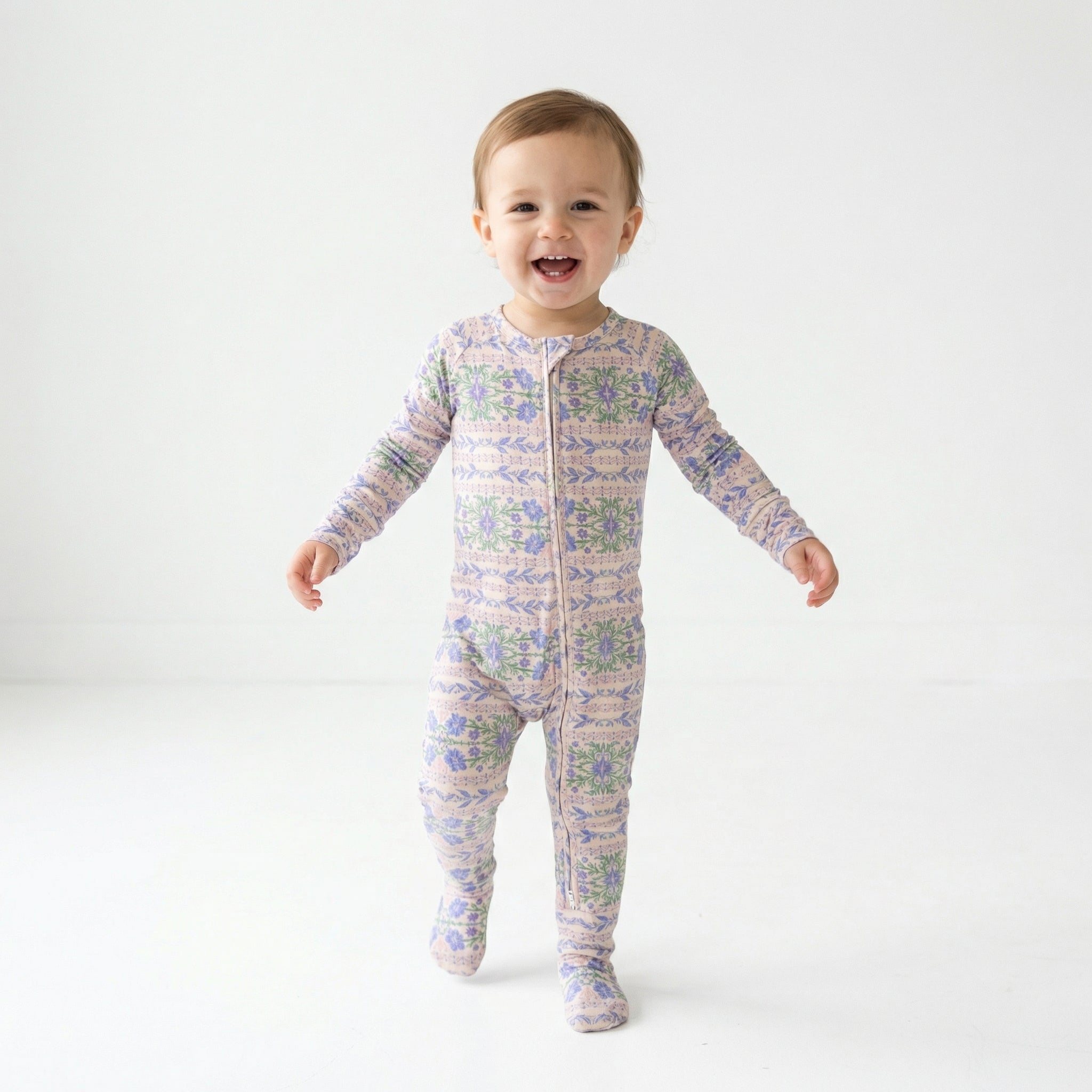 Most loved Motette purple floral zipper baby pajama for newborn bedtime routines