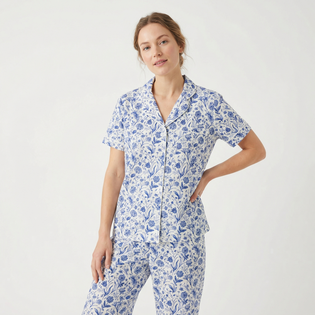Porcelain Vine Short Sleeve & Pants Bamboo Women's Pajama Set