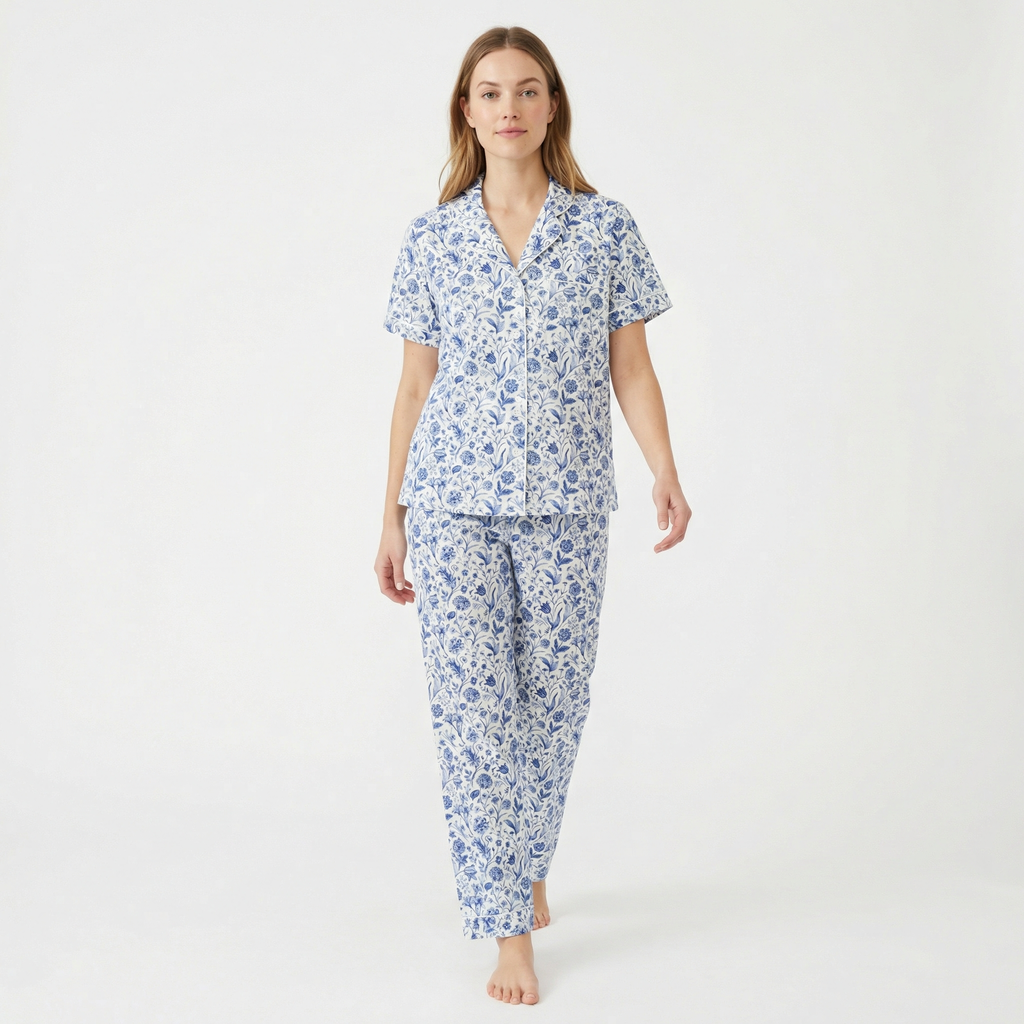 Porcelain Vine Short Sleeve & Pants Bamboo Women's Pajama Set