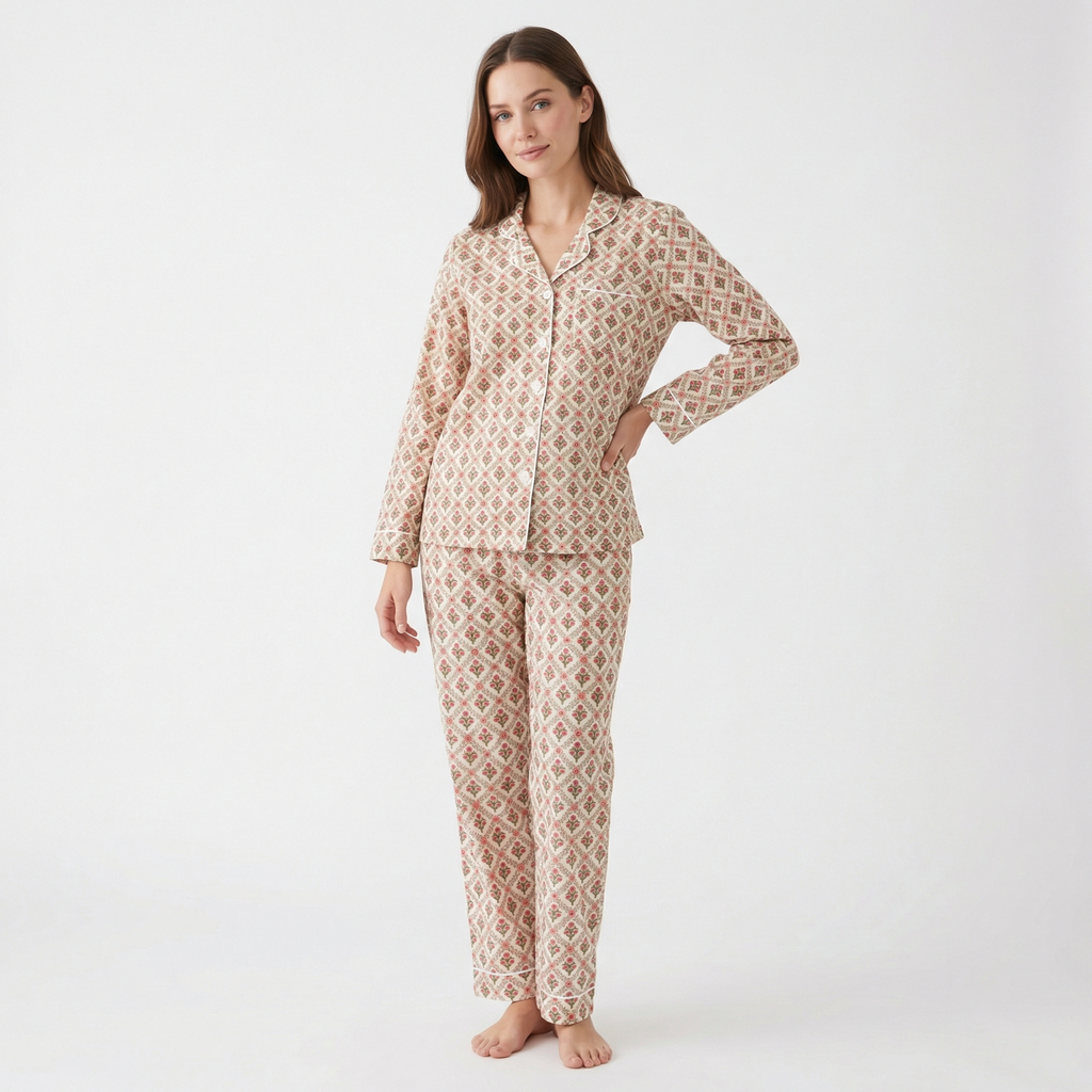 Holly Trellis Long Sleeve & Pants Bamboo Women's Pajama Set
