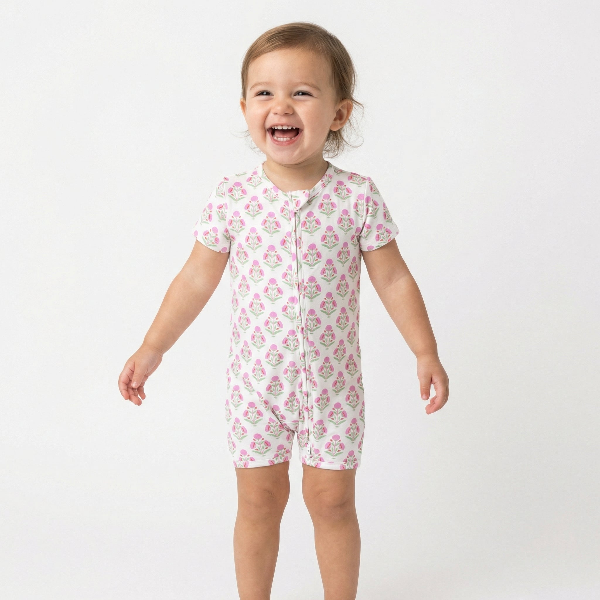 Top ranked breathable bamboo baby sleeper in pink floral loved by parents of newborns with sensitive skin