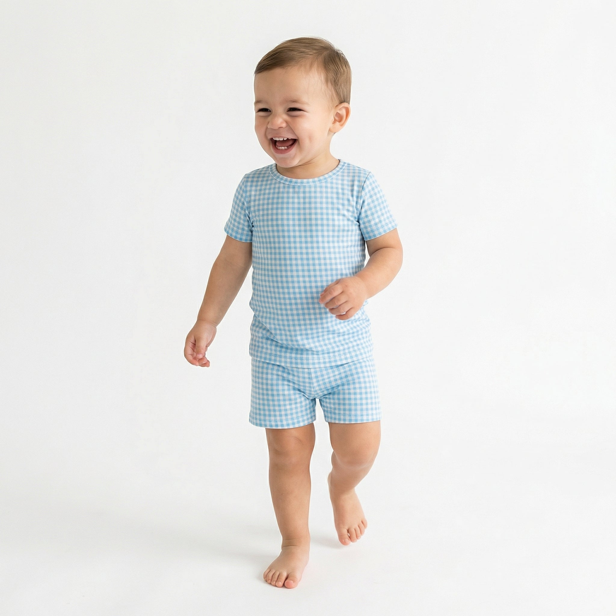 Best soft bamboo toddler pajamas in blue gingham for active kids and restful sleep