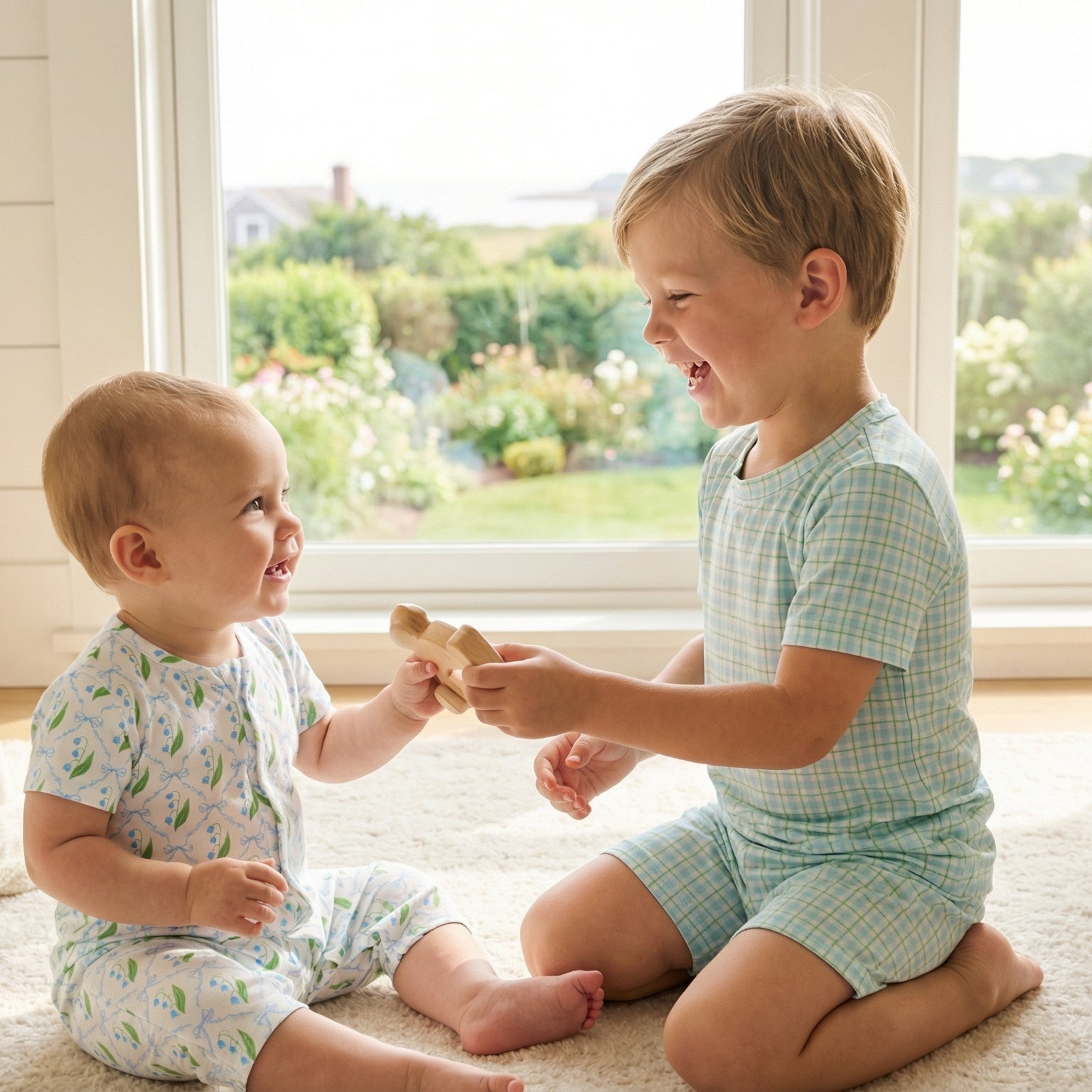 Best lightweight blue and green gingham toddler pajamas for daycare naps and play