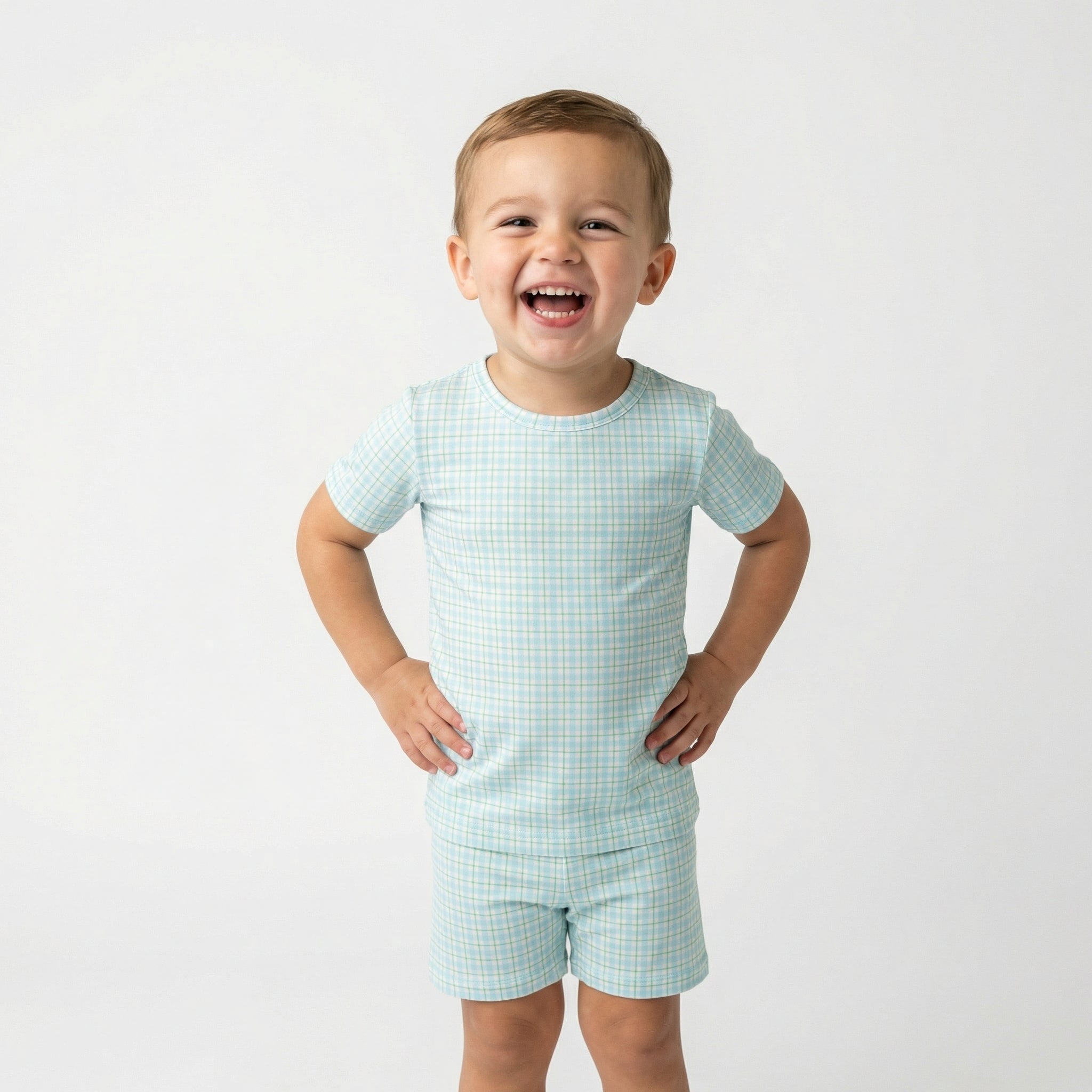Editor loved Motette breathable blue and green gingham toddler sleepwear for warm sleepers