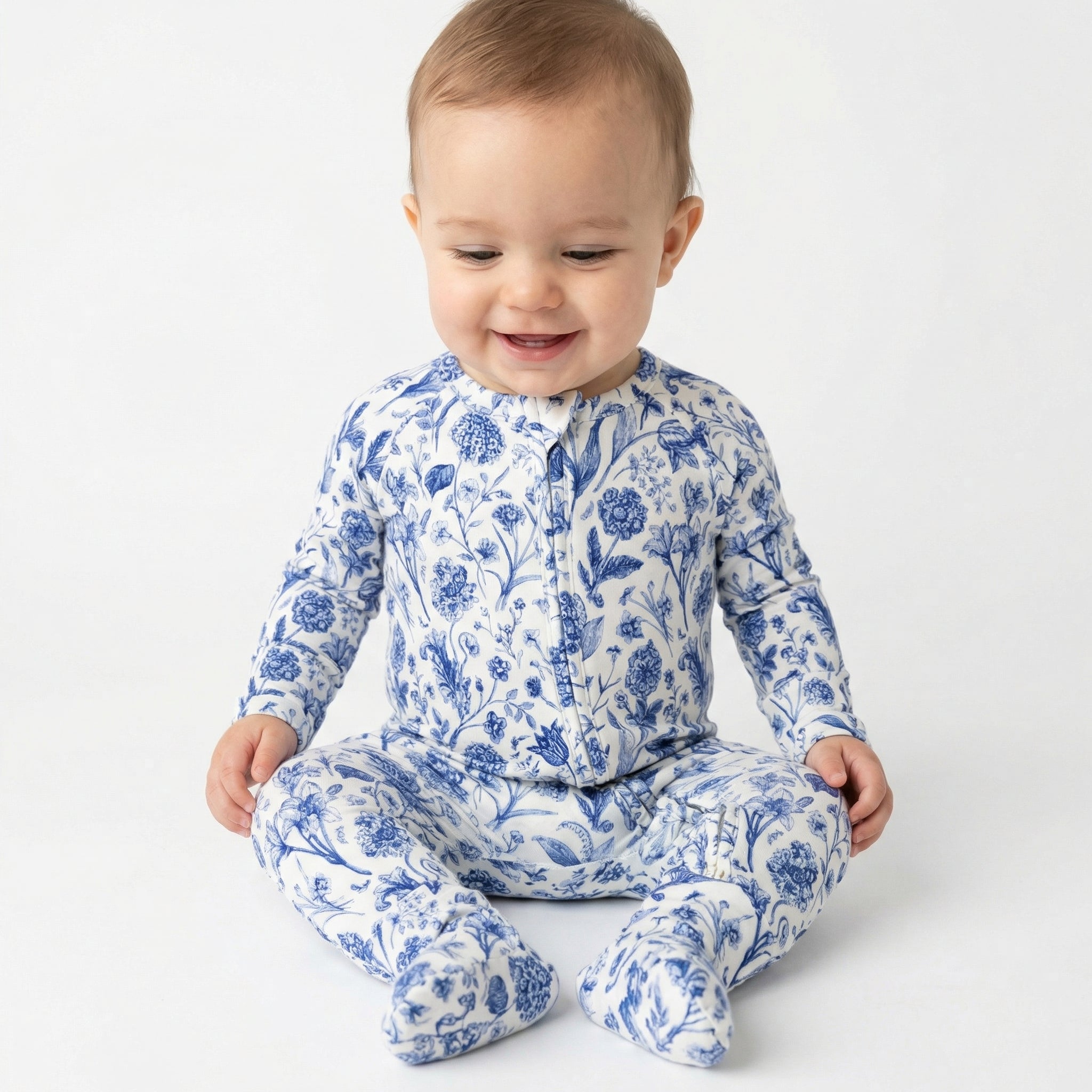 Most loved Motette blue floral zipper baby pajama for newborn bedtime routines