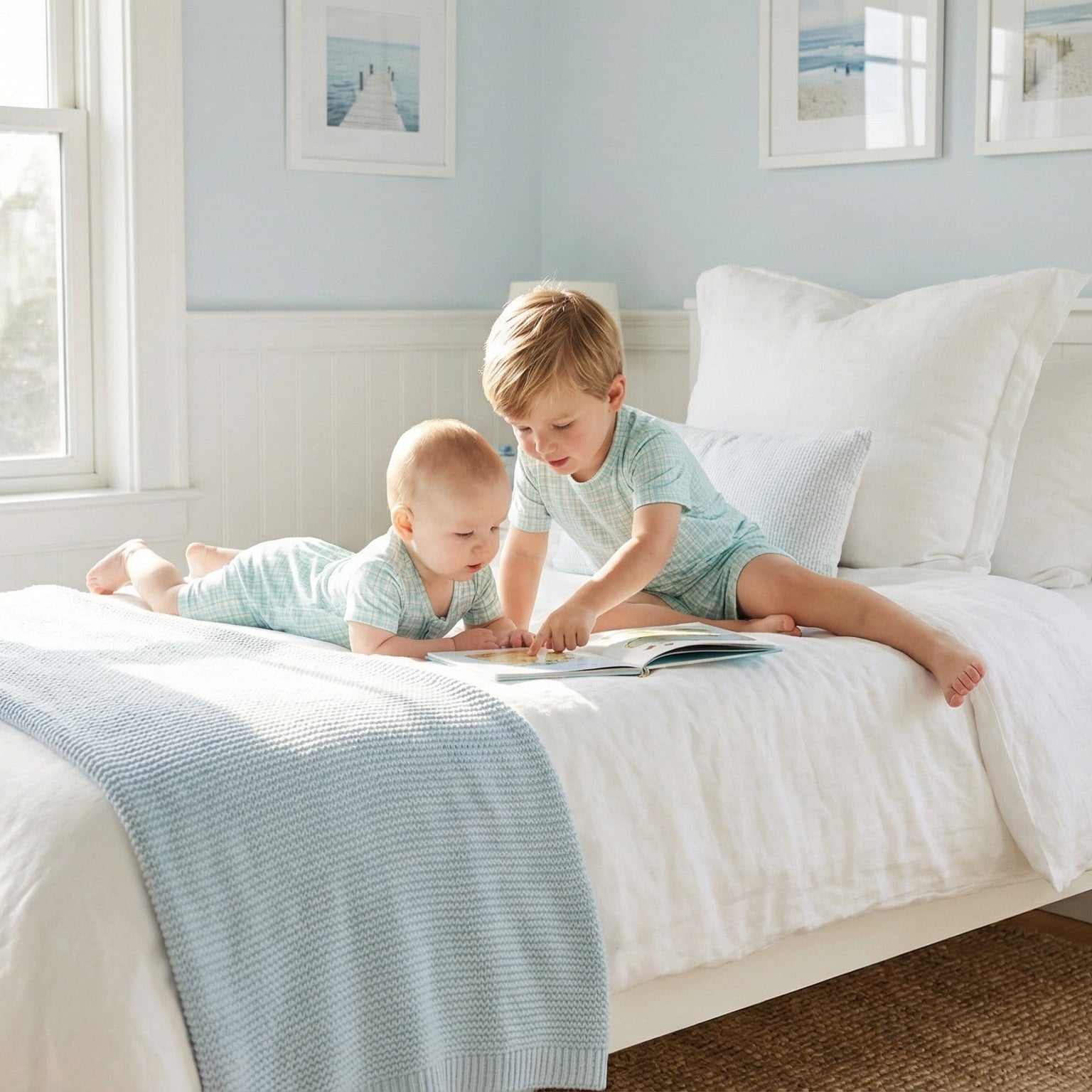 Most loved Motette blue and green gingham zipper baby pajama for newborn bedtime routines