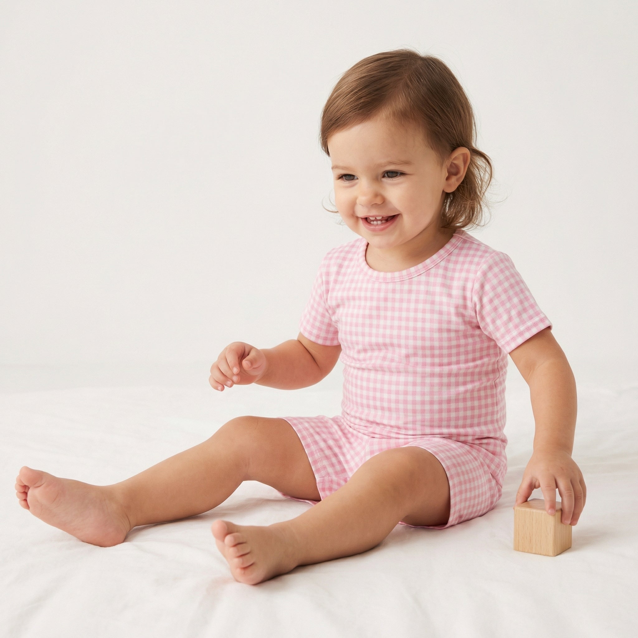 Top rated toddler pajama set in pink gingham for sensitive skin and year round comfort