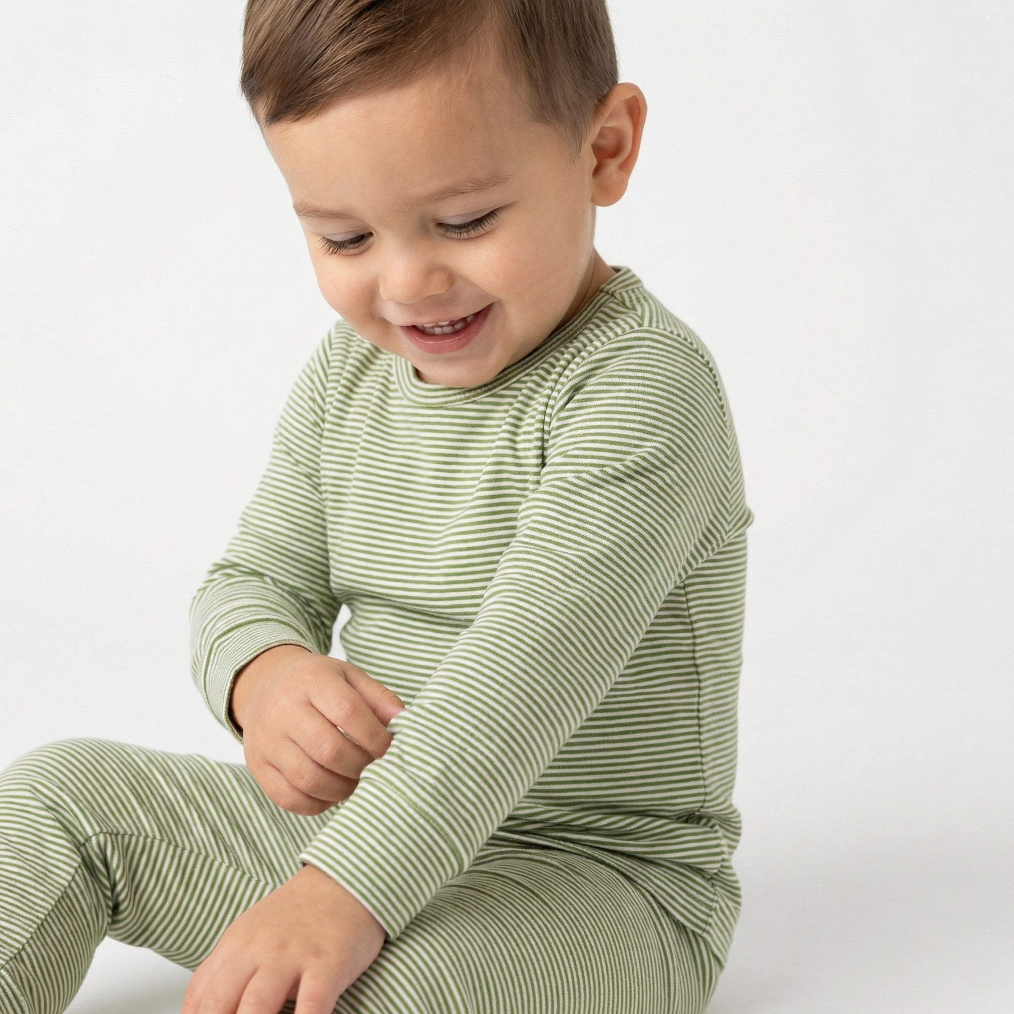 Most recommended green and white stripe toddler loungewear set for travel and overnight stays