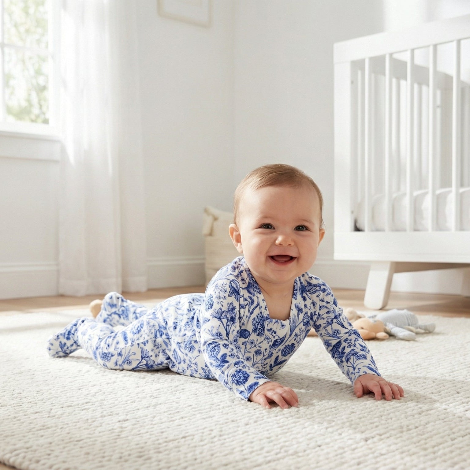 Top rated footed bamboo sleeper in blue floral trusted by moms for soft, comfortable sleep