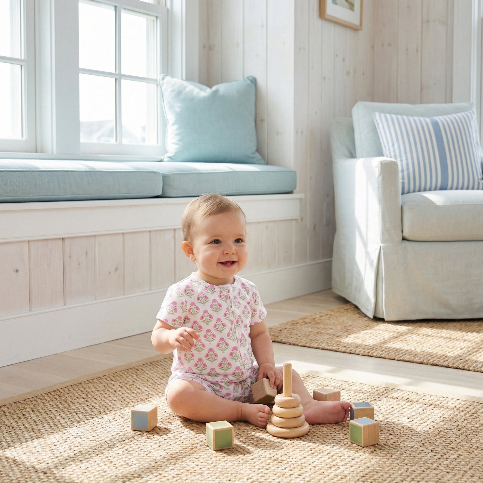 Most loved Motette pink floral zipper baby pajama for newborn bedtime routines