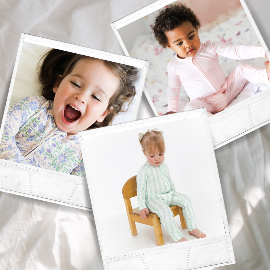 Motette girls baby bamboo pajama bundle featuring three sleepers with two-way zippers and tag-free labels