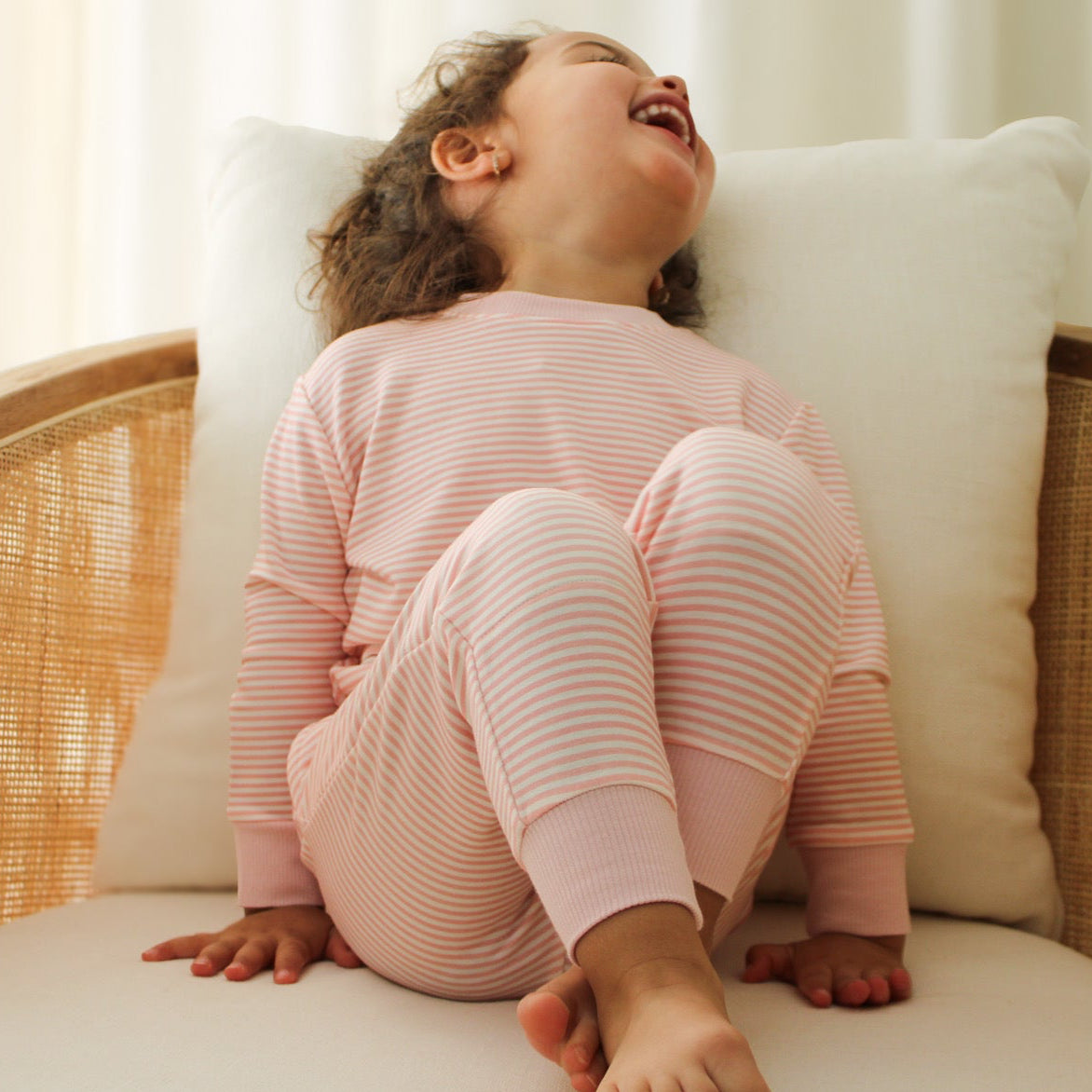Peony Stripe Little Lounger Bamboo Sweatsuit