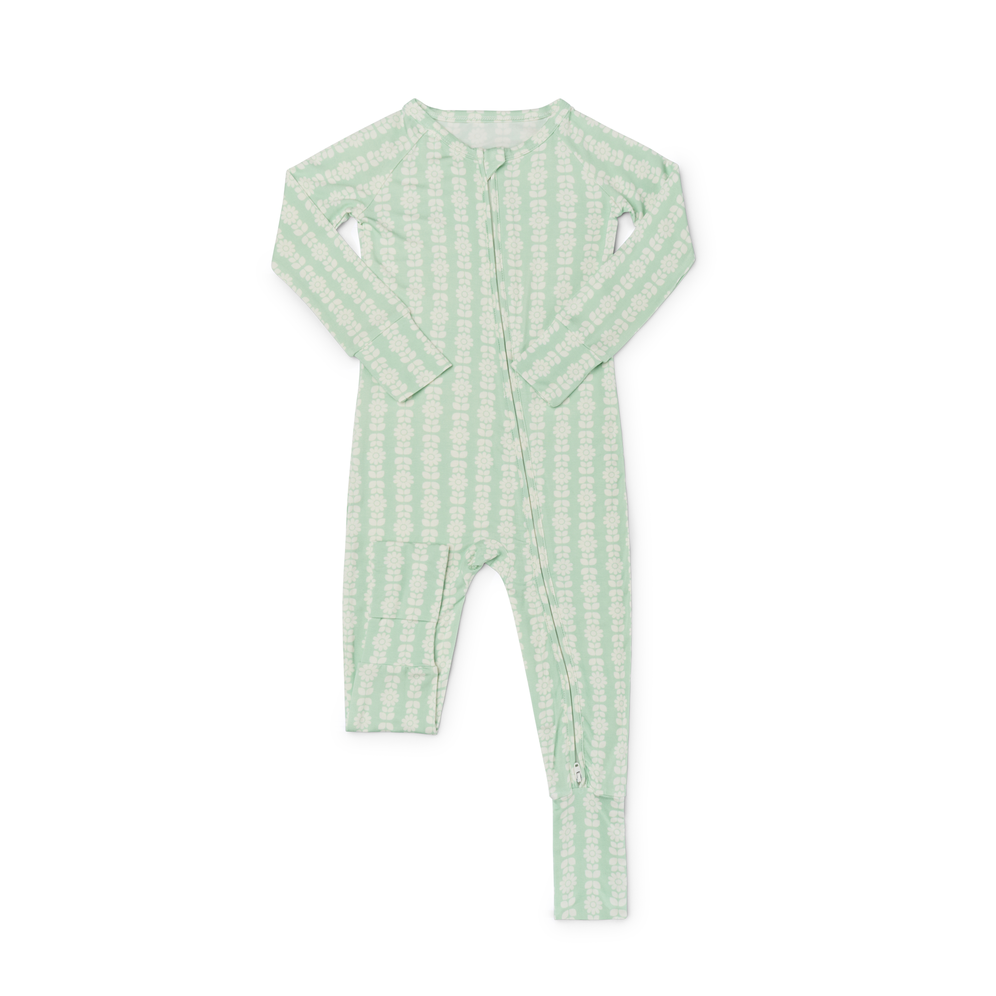 Best all season Motette green with white floral bamboo baby sleeper for babies with eczema prone skin