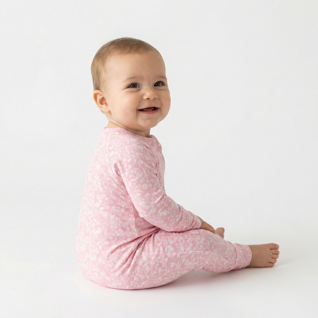 Most loved Motette pink and white floral zipper baby pajama for newborn bedtime routines