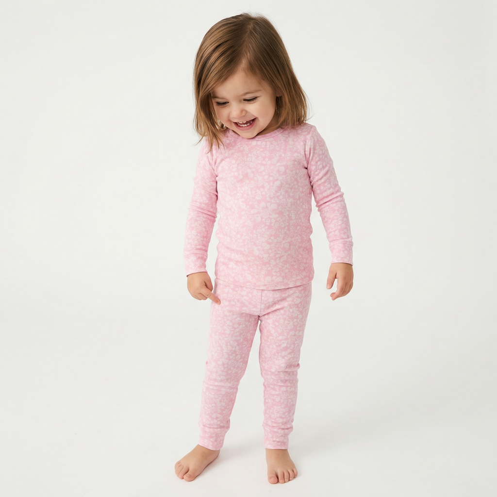 Top rated toddler pajama set in pink and white floral for sensitive skin and year round comfort