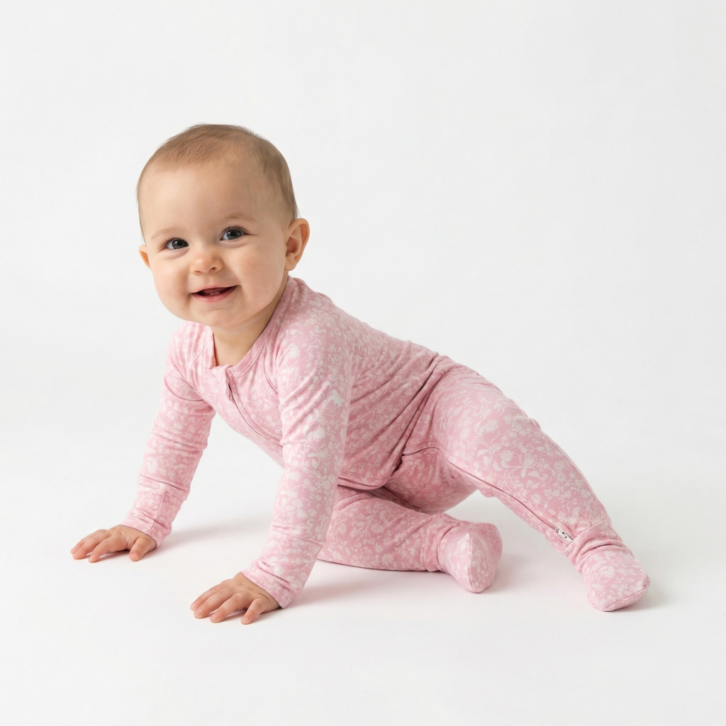 Top rated footed bamboo sleeper in pink and white floral trusted by moms for soft, comfortable sleep