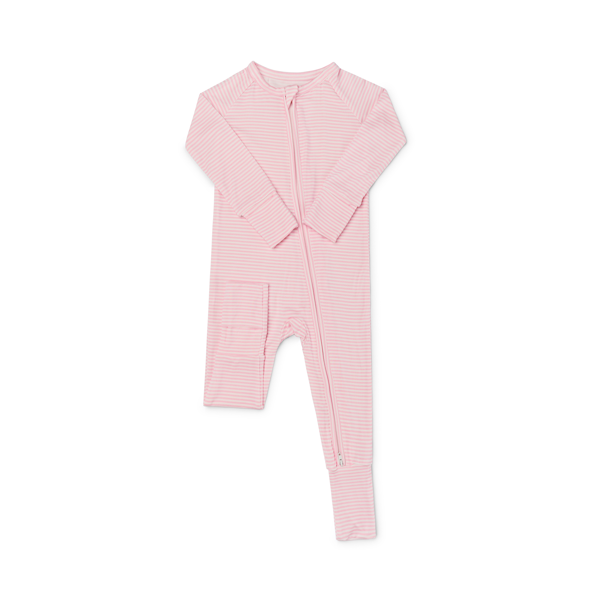 Top ranked Motette pink and white stripe bamboo baby sleeper with long sleeves and zipper front