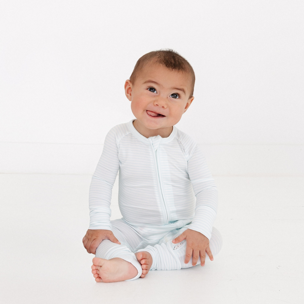 Cozy Cloud Stripe Bamboo Baby Sleeper by Motette – breathable, lightweight bamboo sleepwear