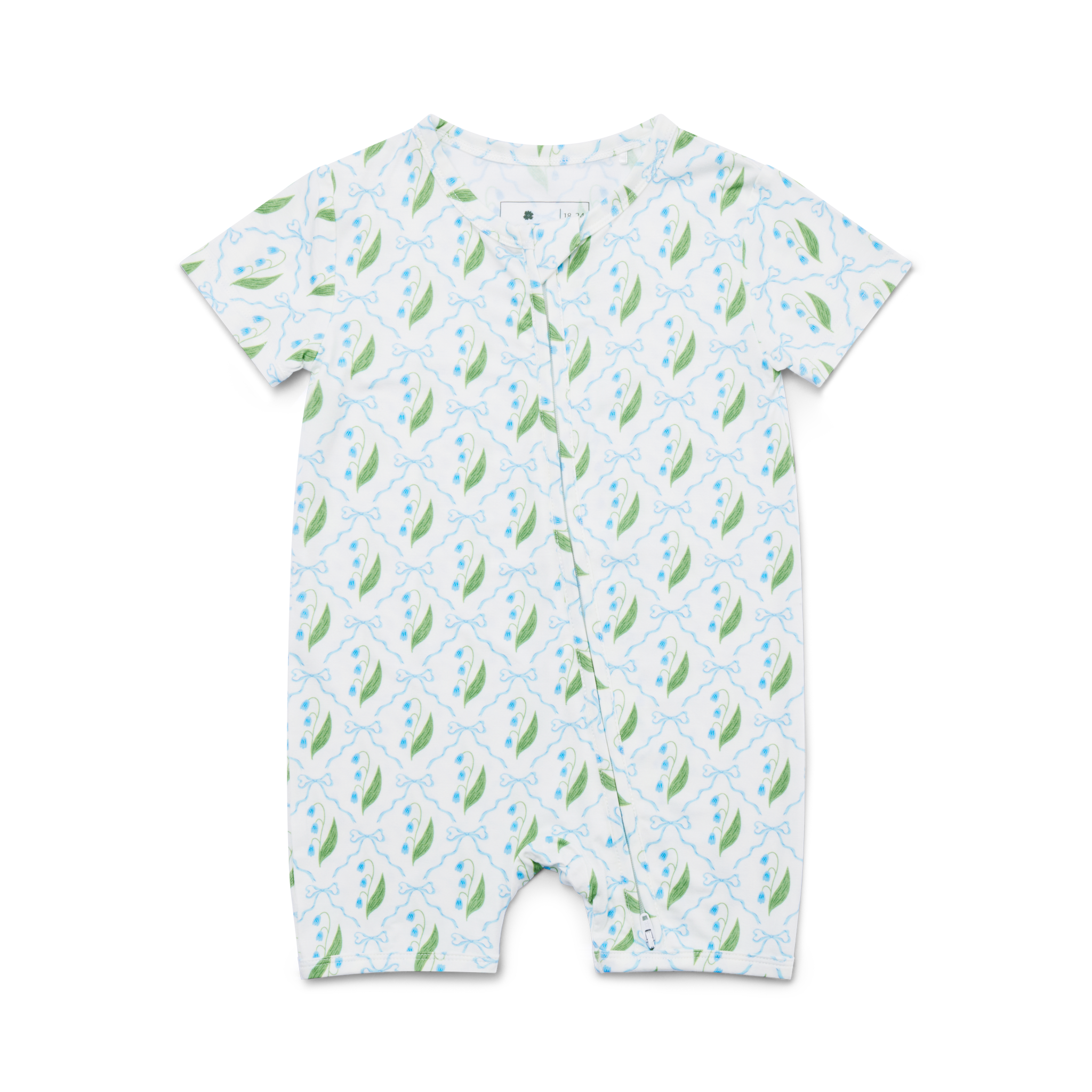 Flat lay image of the Bluebell Bows Short Sleeve & Shorts Bamboo Sleeper by Motette