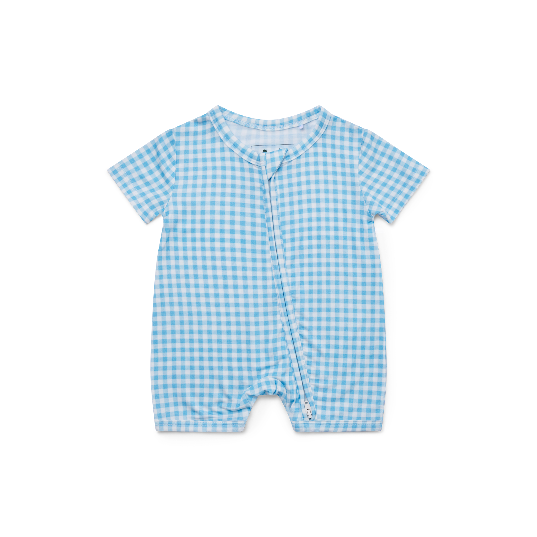 Top ranked Motette blue gingham bamboo baby sleeper with short sleeves and zipper front