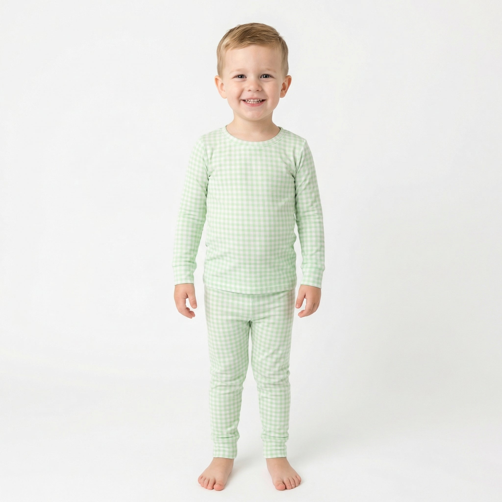 Best soft bamboo toddler pajamas in green gingham for active kids and restful sleep