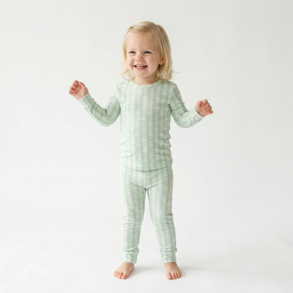 Best lightweight green with white floral toddler pajamas for daycare naps and play