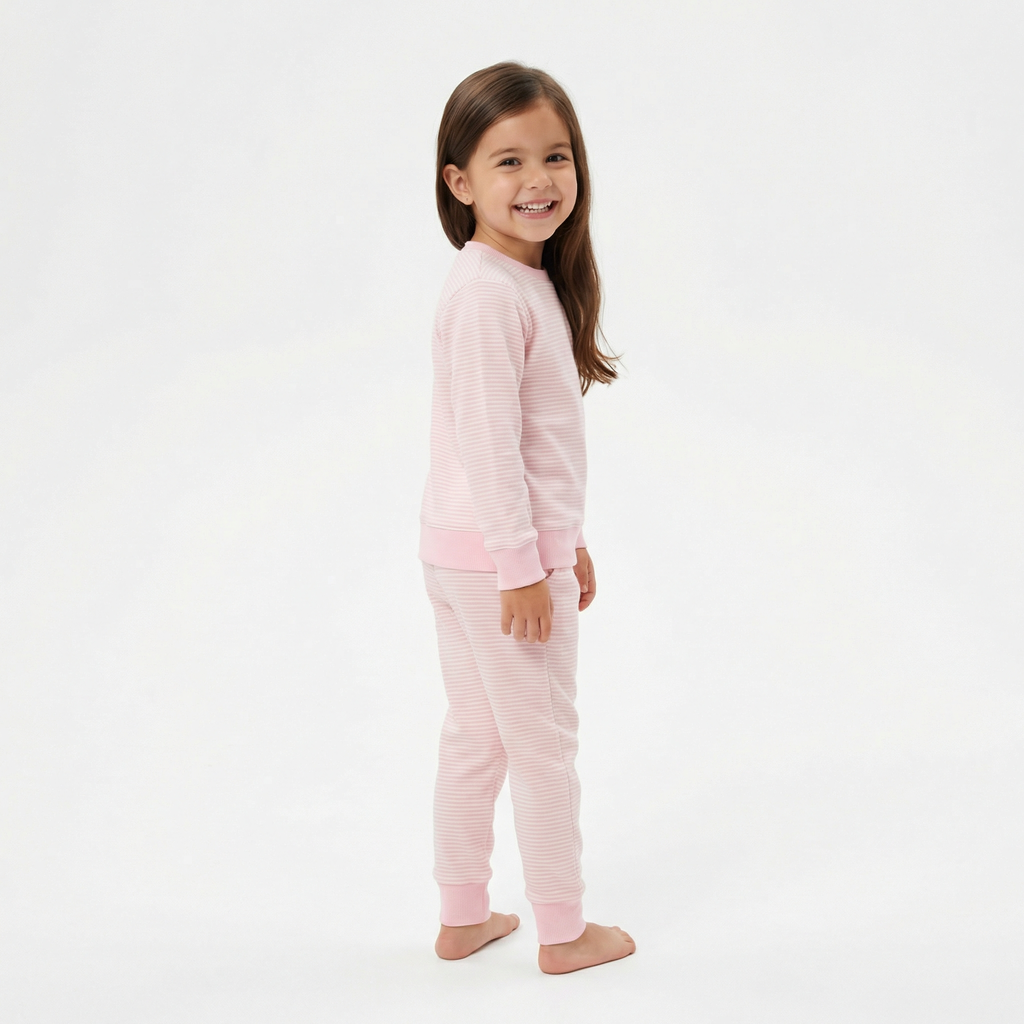 Top rated toddler pajama set in pink and white stripe for sensitive skin and year round comfort