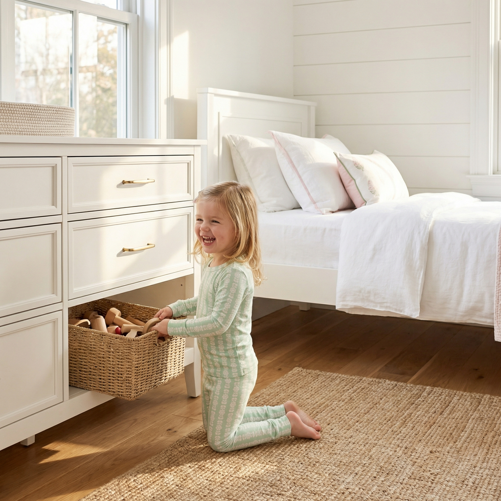 Top rated toddler pajama set in green with white floral for sensitive skin and year round comfort