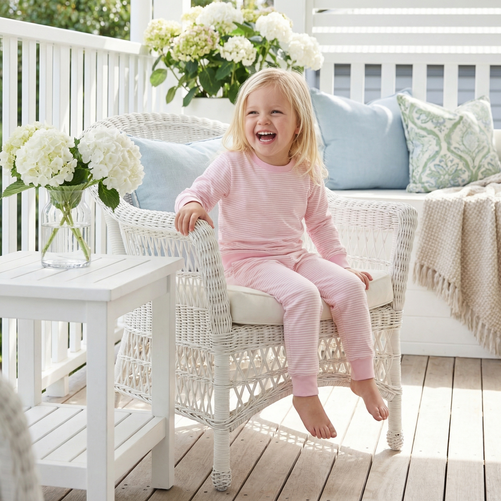 Best lightweight pink and white stripe toddler pajamas for daycare naps and play