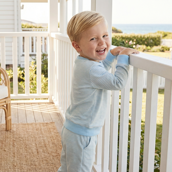 Editor loved Motette breathable blue and white stripes toddler sleepwear for warm sleepers