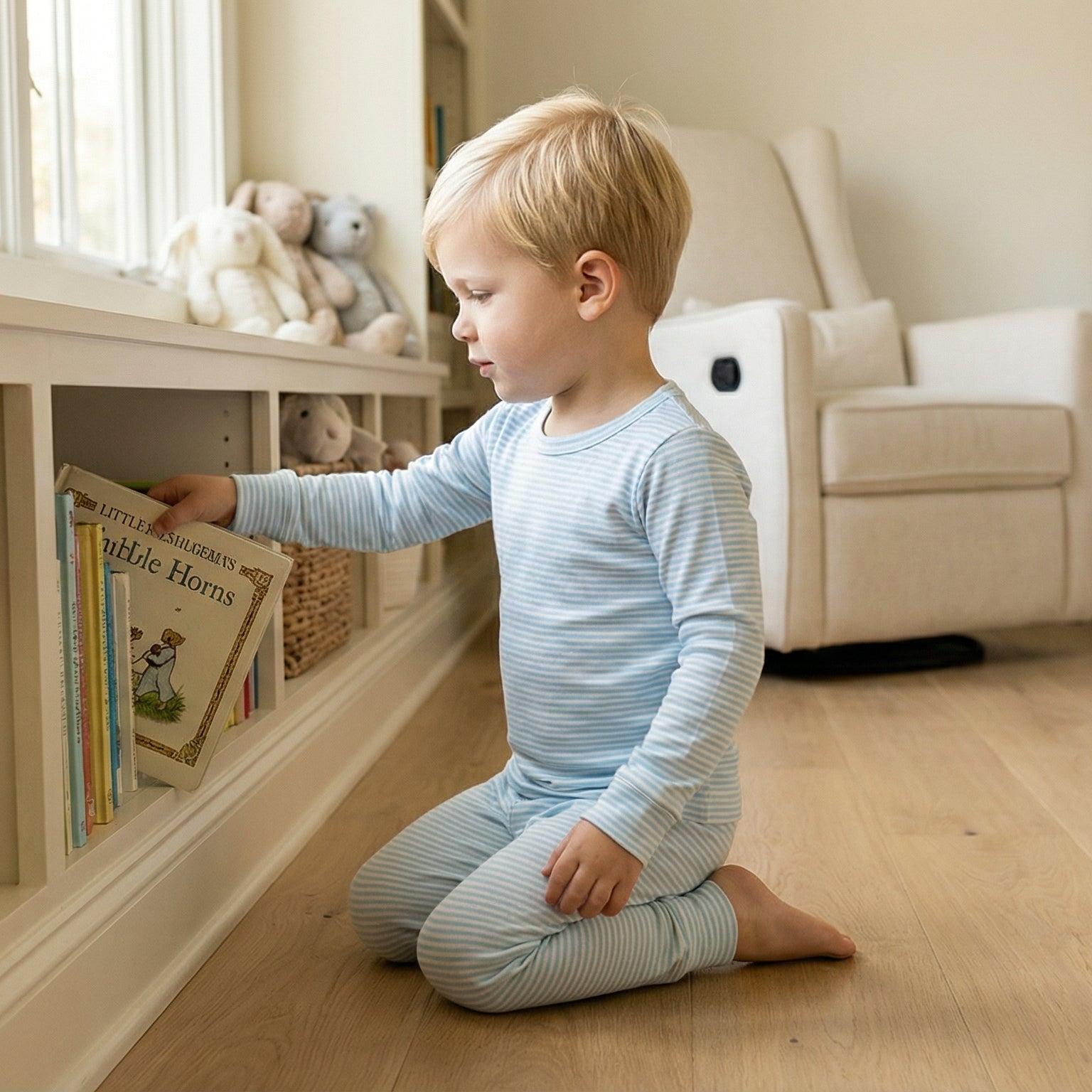 Editor loved Motette breathable blue and white stripes toddler sleepwear for warm sleepers