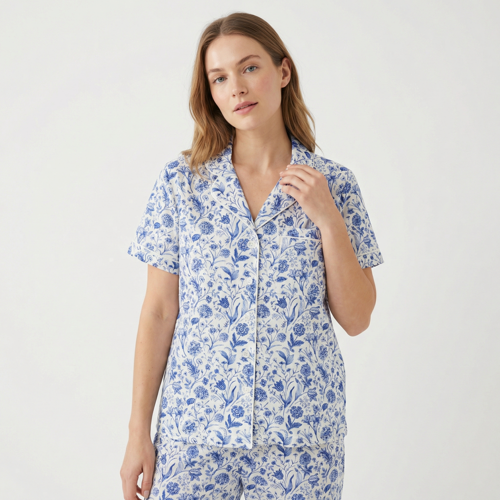 Porcelain Vine Short Sleeve & Pants Bamboo Women's Pajama Set