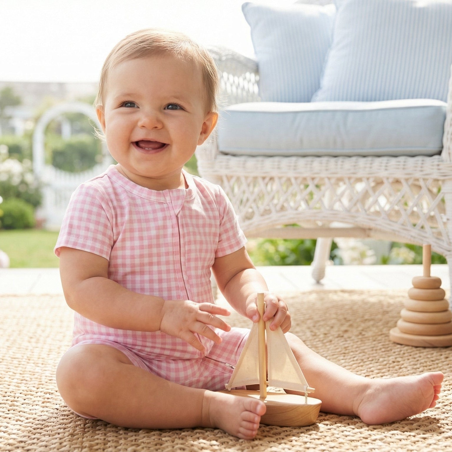 Most loved Motette pink gingham zipper baby pajama for newborn bedtime routines