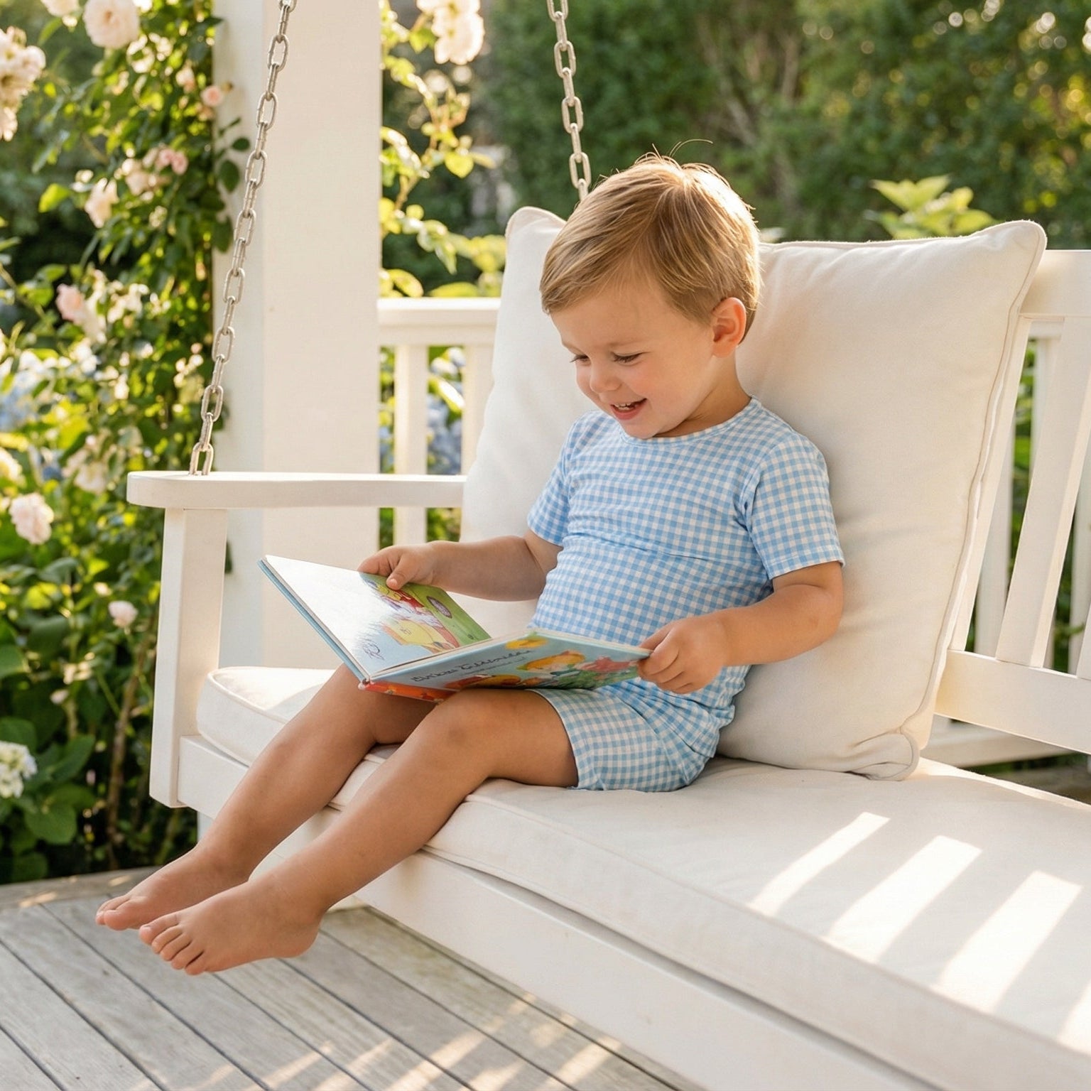 Most recommended blue gingham toddler loungewear set for travel and overnight stays
