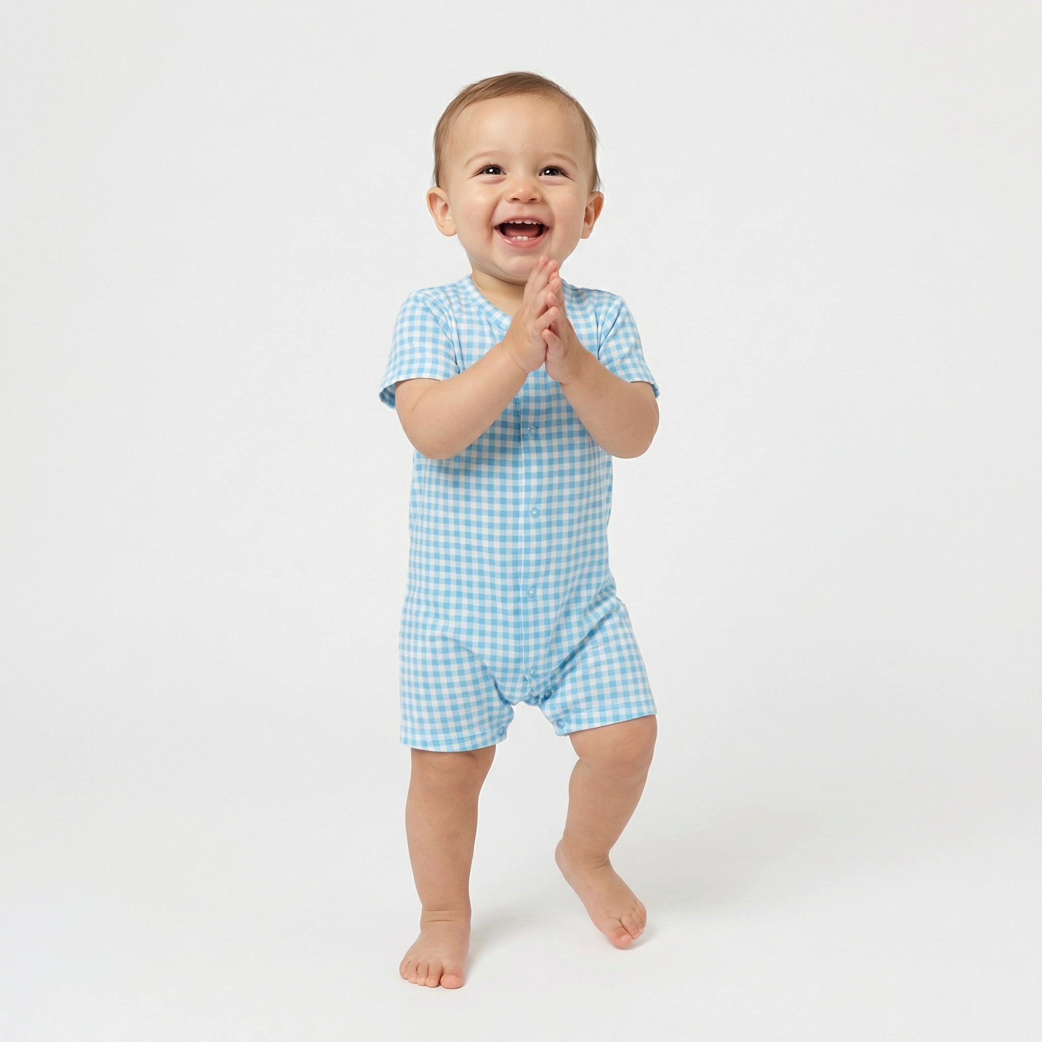 Best lightweight baby sleeper in blue gingham for year round use recommended by modern parents