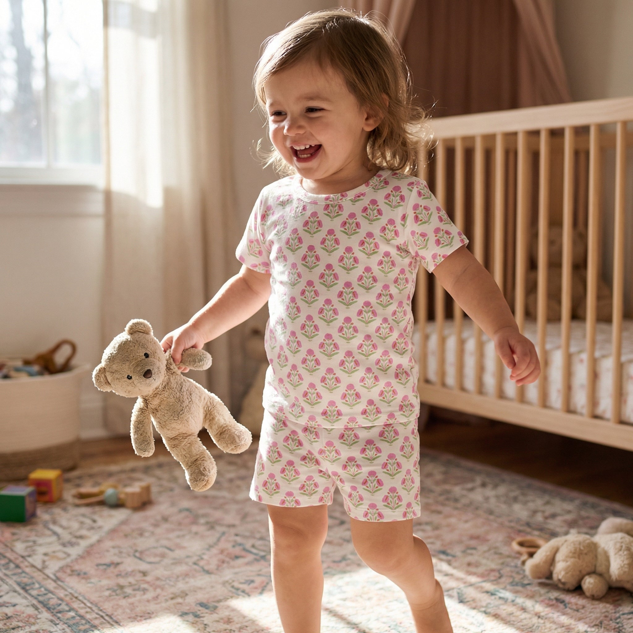 Consumer favorite Motette kids pajama set in pink floral for bedtime routines