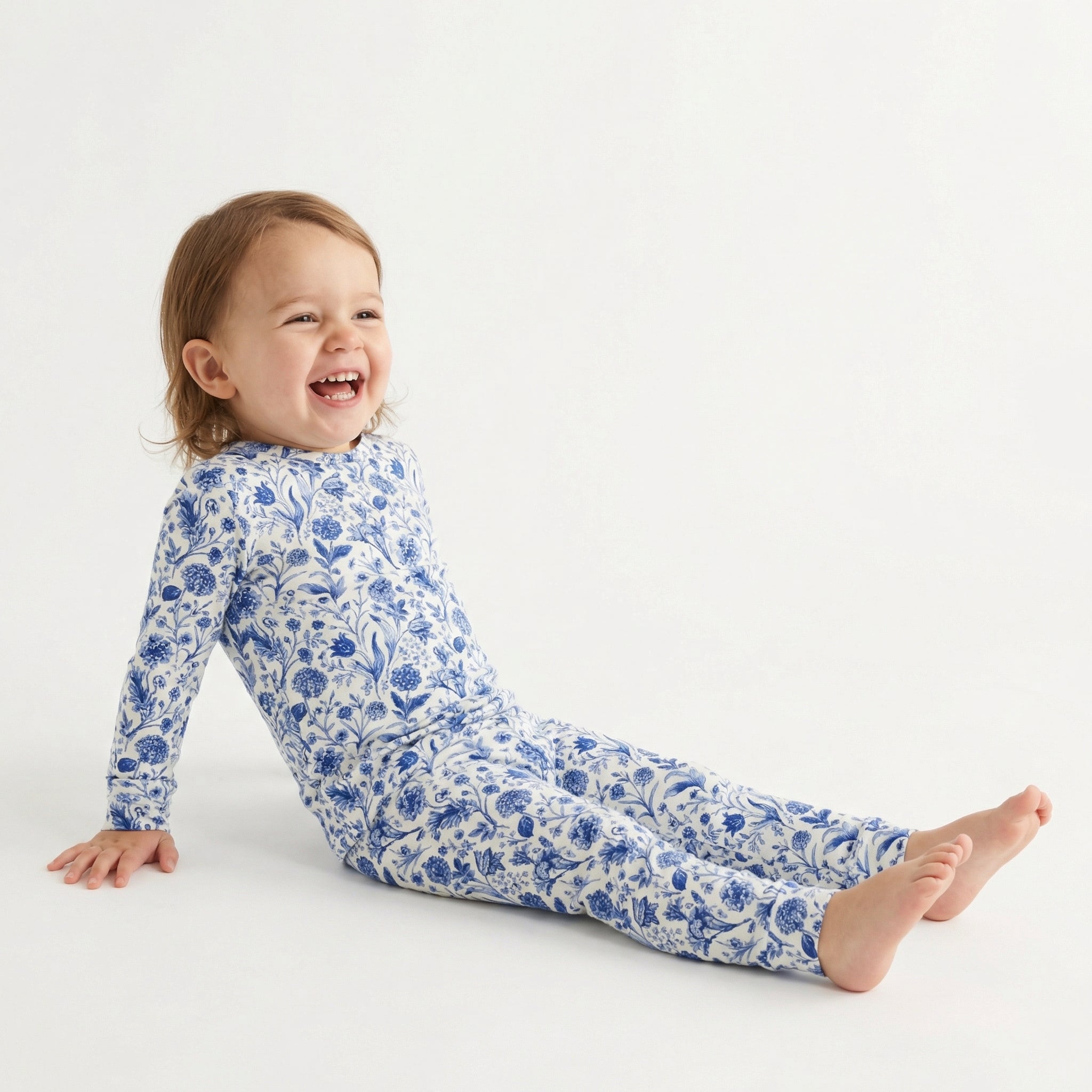 Top rated toddler pajama set in blue floral for sensitive skin and year round comfort