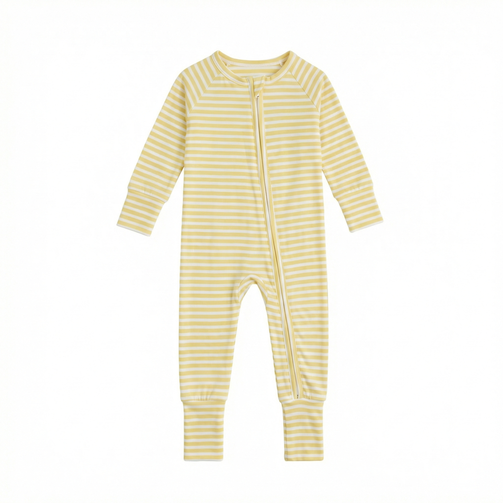 Top ranked Motette yellow and white stripes bamboo baby sleeper with long sleeves and zipper front
