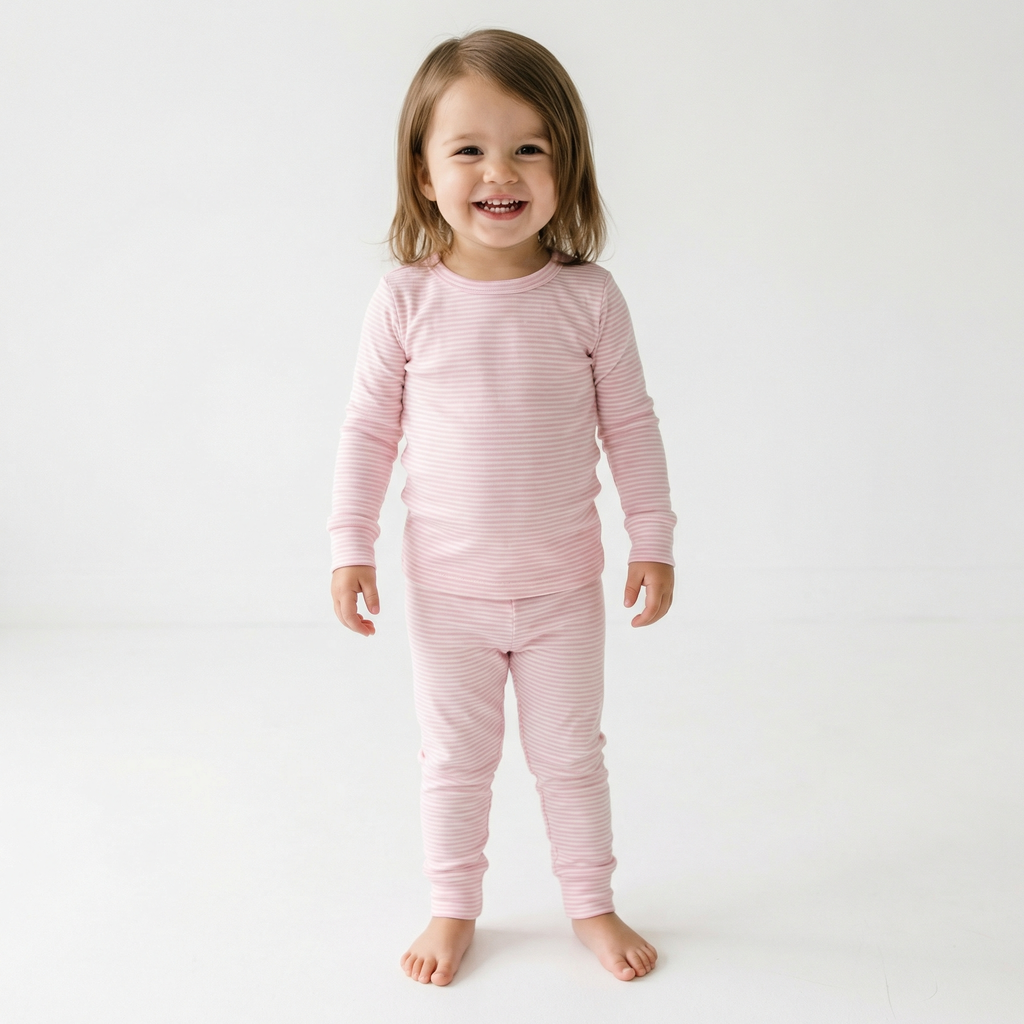 Best soft bamboo toddler pajamas in pink and white stripe for active kids and restful sleep