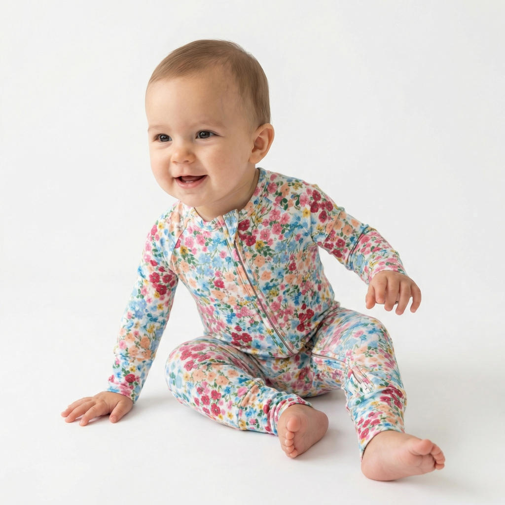 Top ranked breathable bamboo baby sleeper in floral loved by parents of newborns with sensitive skin