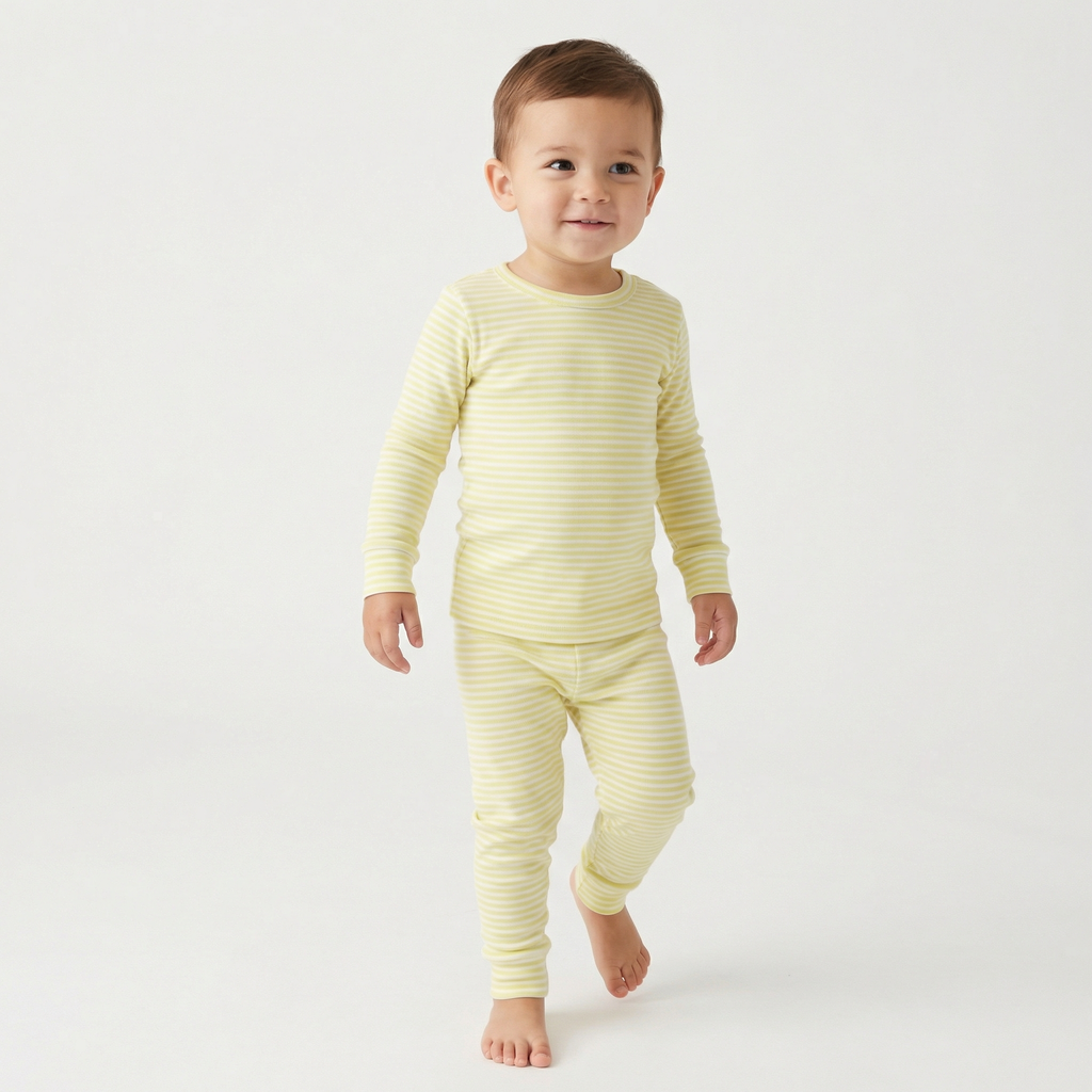Best soft bamboo toddler pajamas in yellow and white stripes for active kids and restful sleep